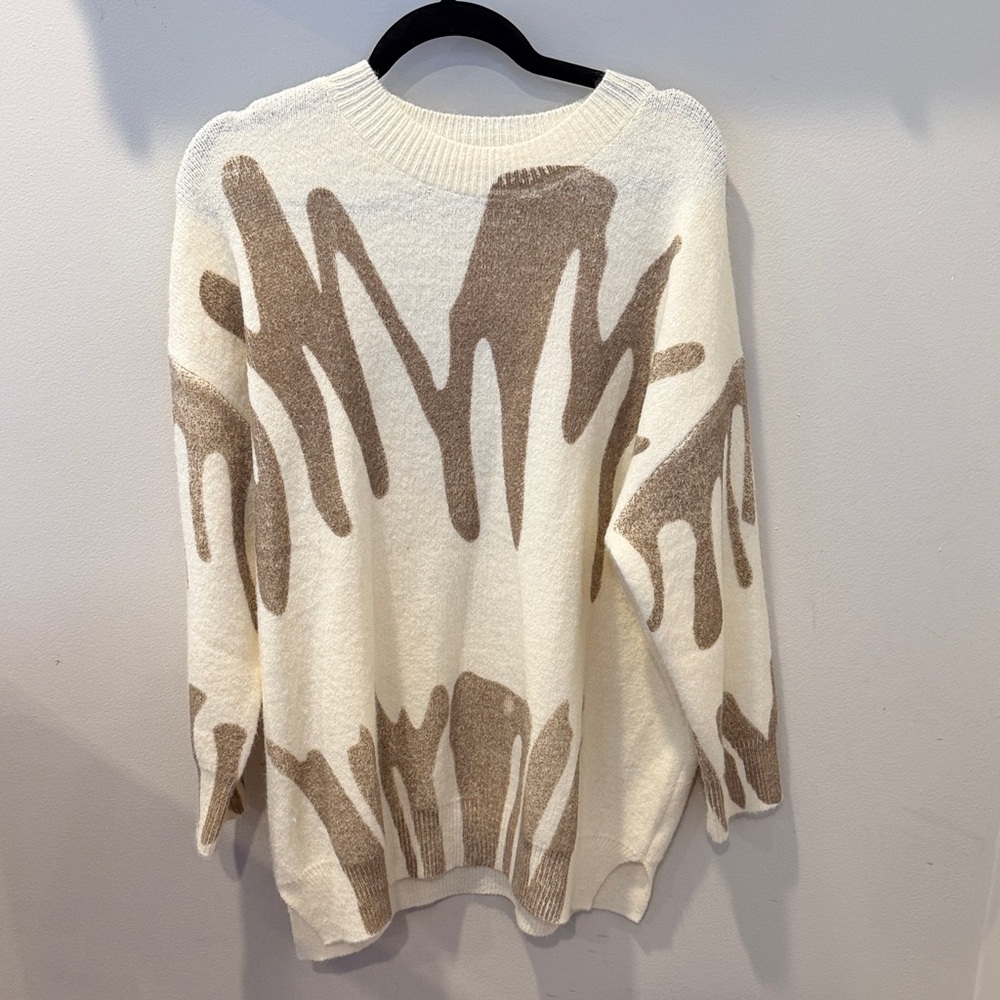 Elegant Women's Cream and Brown Sweater